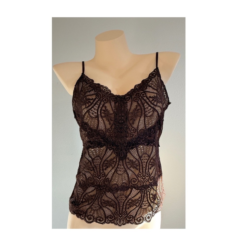 Brown Lace Camisole Top Sleeveless V-Neck Lined Size L Grunge Fairy Y2K